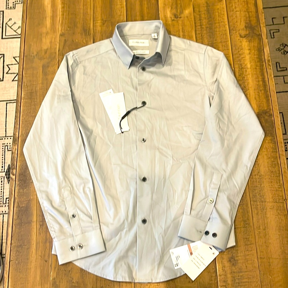 NWT Boys Calvin Klein size 12 gray dress shirt